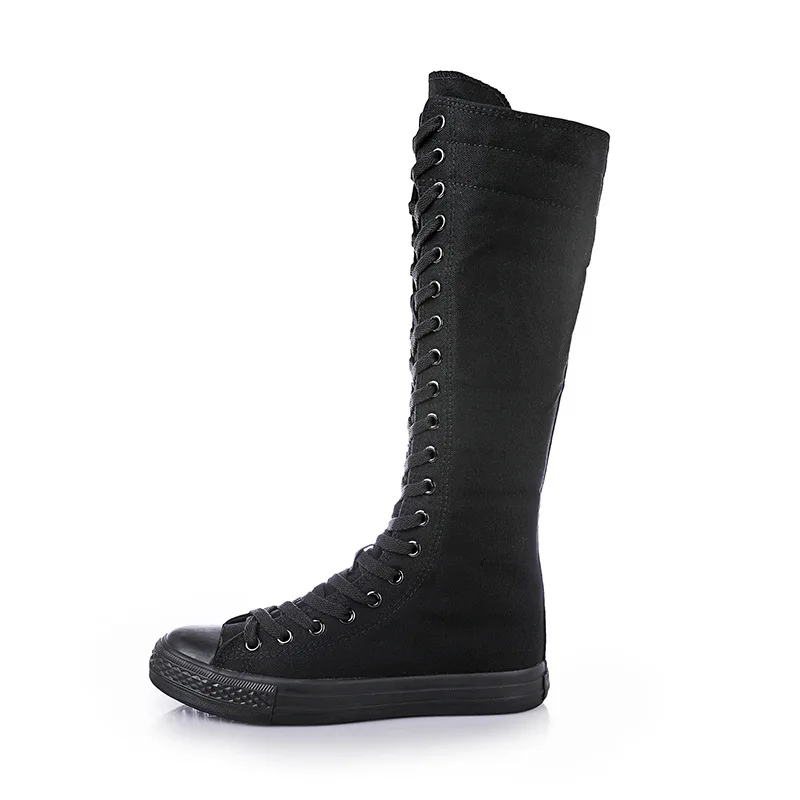 Korean Style Sneakers Fashion Slim Casual High-top Plus Size 42 43 Canvas Ladies Dance Shoes Zipper Women Long Knee-High Boots