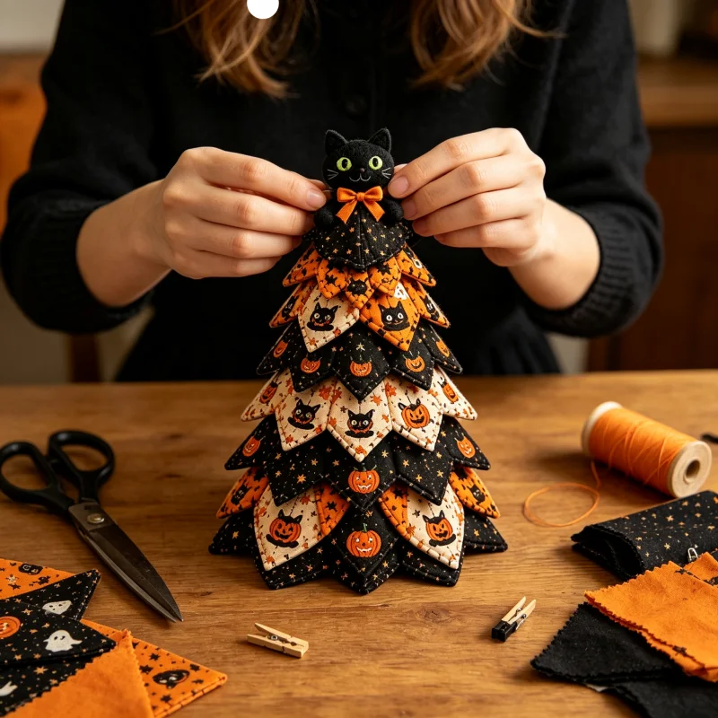 Halloween Patchwork Tree Ornament DIY Materials Kit Handmade Craft Set for Home Desktop Decoration Festive Holiday Gifts