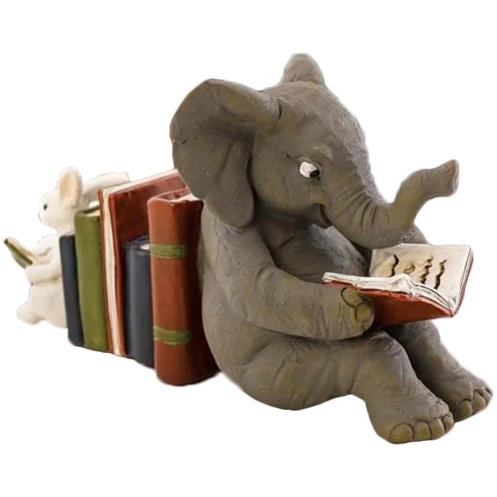 

Resin Animal Statue Bookend Rabbit Reading Elephant Figurine Home Garden Decor Ornaments Display Strong Long Life Gift