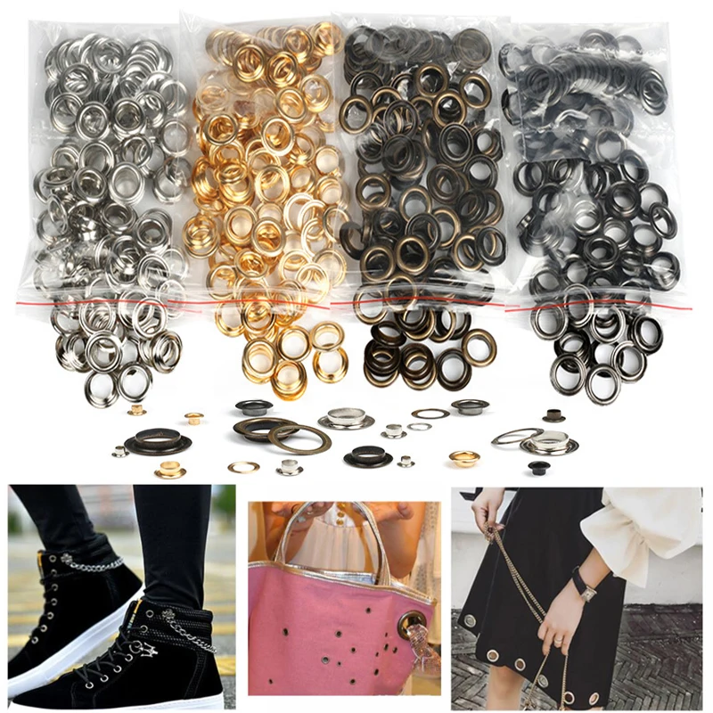 100sets Silver 3mm-20mm Brass Eyelet with Washer Leather Grommet Round Eye Rings For Shoes Bag Belt Hat Curtain Scrapbooking