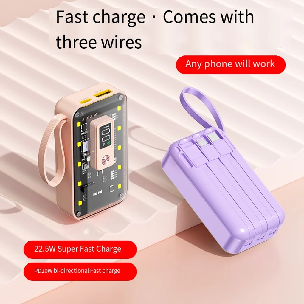 22.5W 10000mAh portable fast charging mobile power box 21700 battery box comes with a three wire mini mobile power bankpower kit