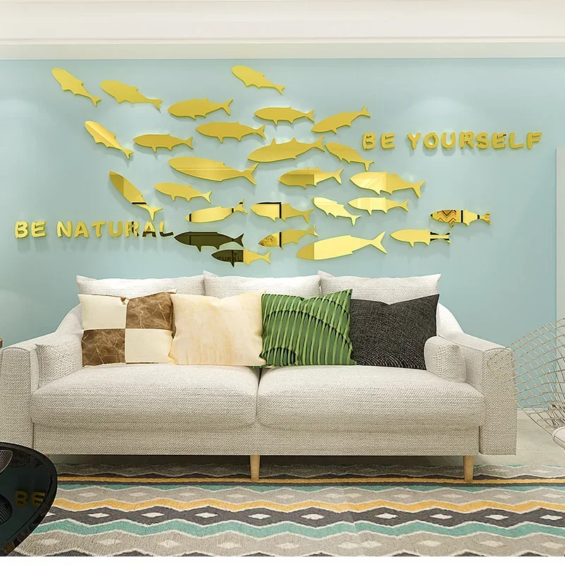 Креативная акриловая 3d настенная наклейка WS137, картина для комнаты, спальни, теплое зеркало, Милая Рыба, самоклеящаяся фоновая стена для дивана