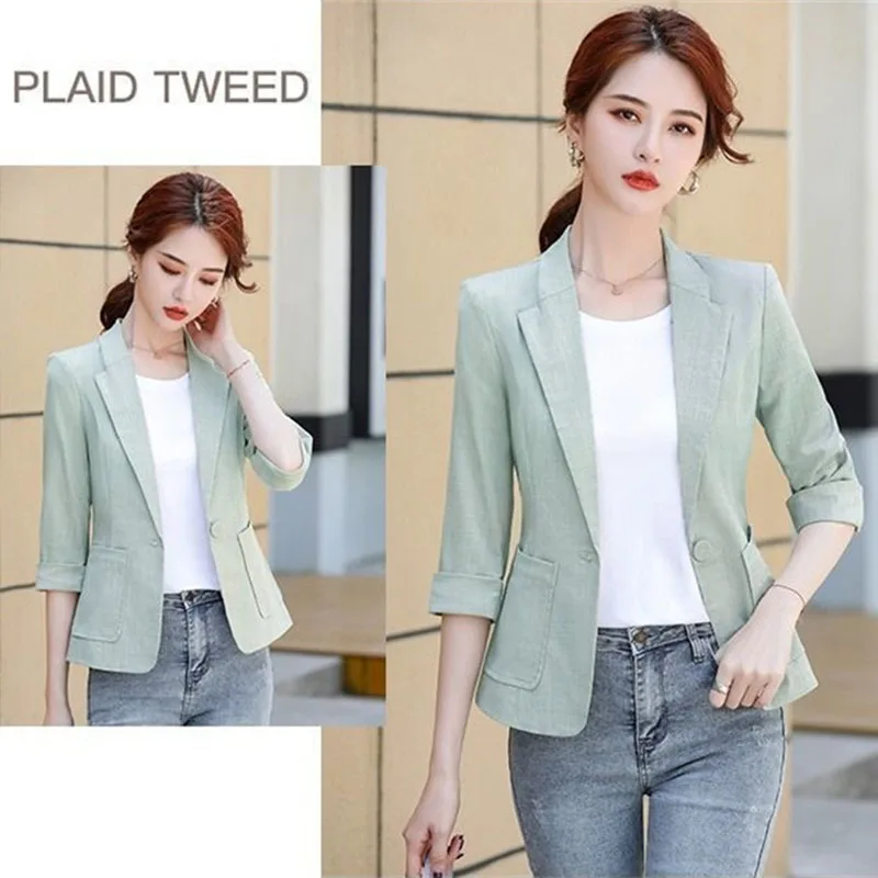Terno de linho casaco feminino blazer verão outono design fino coreano high-end casual curto terno mulher temperamento terno jaqueta topo