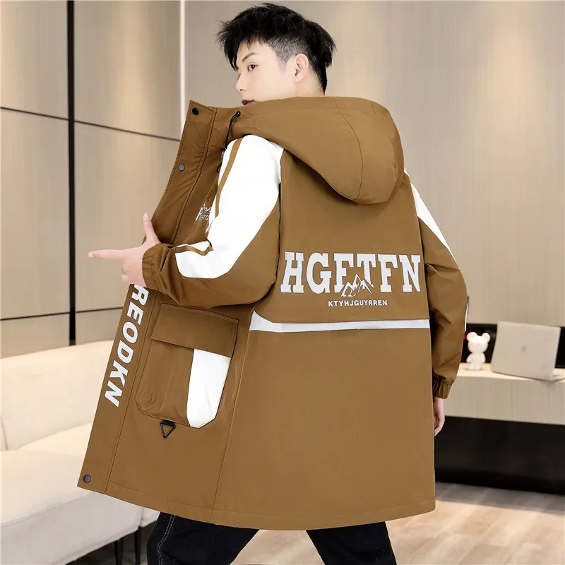 Classic Casual Hooded Men\'s Jackets 2026 Spring Autumn Outdoor Sports Windbreaker Top Clothing Streetwear Loose Mid-Length Coats