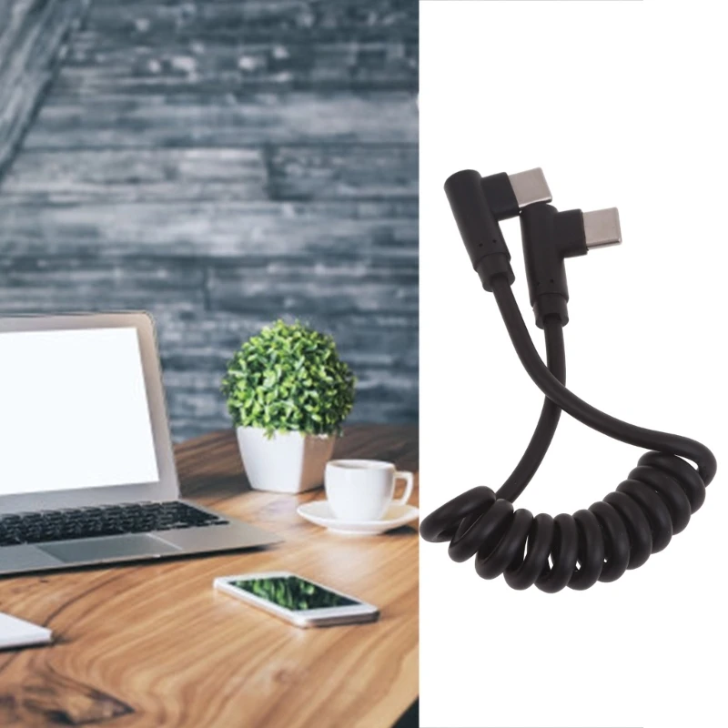 Versatile  Type C Coiled Cable 90 Degree Right Angle Designs Charge Cord Perfect for Gaming Traveling & Everyday Use F19E