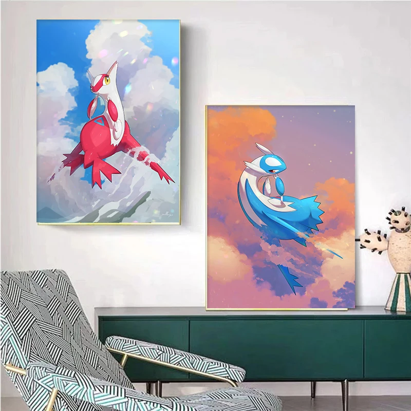 Canvas Painting Pokemon Latias Latios Cartoon Wall Poster Pikachu Nordic Nursery Kids Bedroom Decoration Picture Mural Cudros