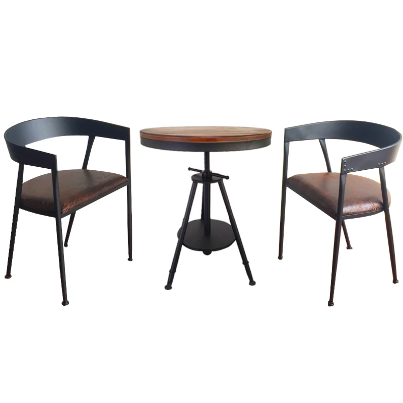 Silla de comedor de hierro forjado, silla de ocio, silla de negociación Wang, madera maciza, estilo industrial retro, tienda de té de la leche, mesa de cafetería y ch