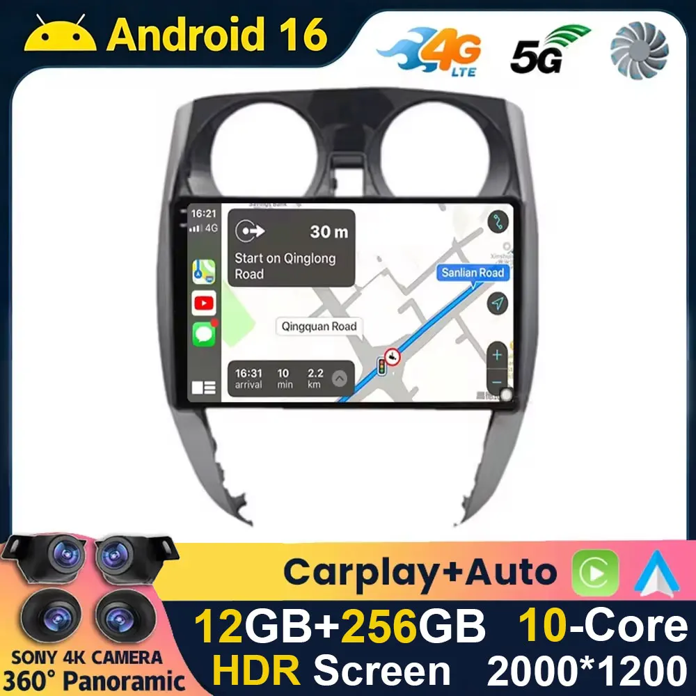 Android 16 Auto Carplay For Nissan Note 2 E12 2012 - 2021 Car Radio Stereo Multimedia Video Player GPS Navigation 360 Camera DSP