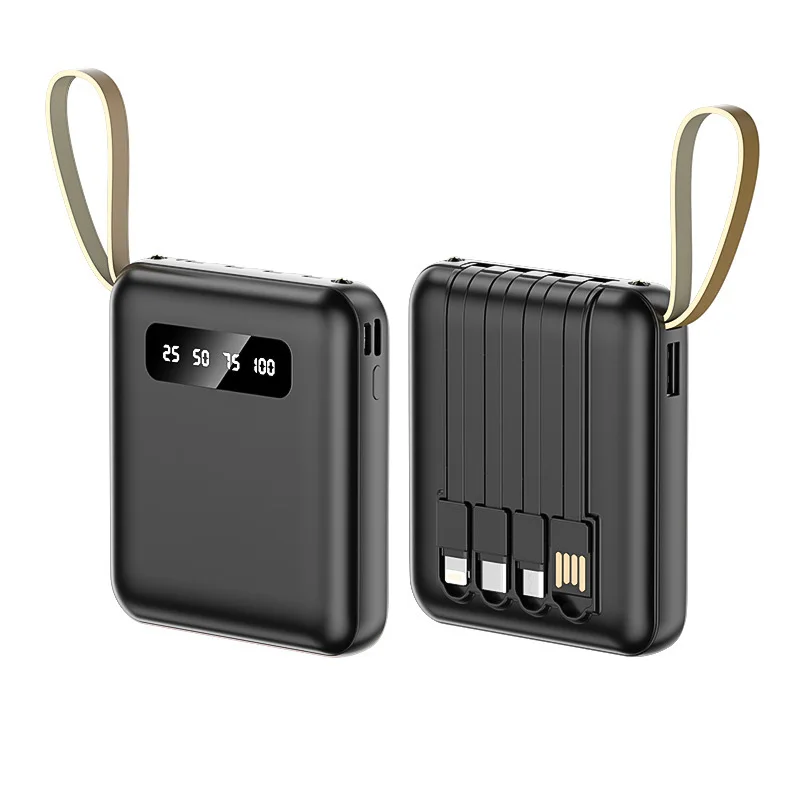 Banco de energía portátil de 20000mA con Cable, salida Micro/Lightning/tipo C de gran capacidad, batería externa para teléfono móvil, suministro de energía