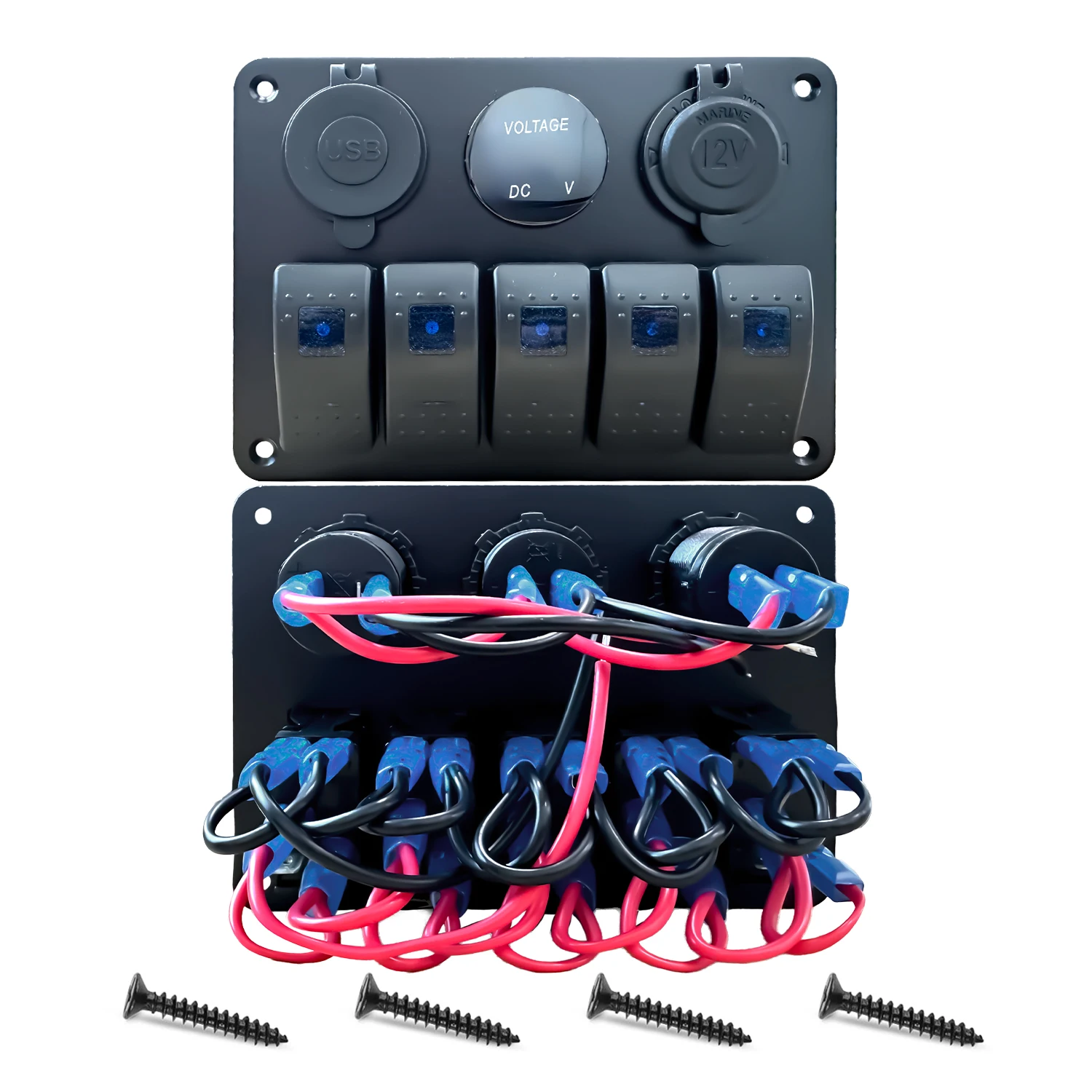 

Панель переключателей с 5 кнопками и LED-подсветкой, с USB-вольтметром и предохранителем, 12В/24В, для модификации автомобилей, морского транспорта, грузовиков, фургонов