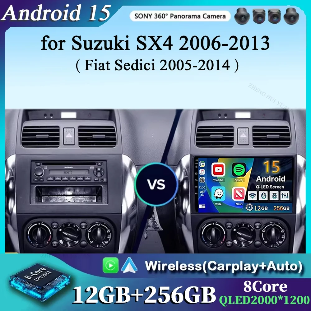 

Android 15 Car Radio for Suzuki SX4 2006-2013 Fiat Sedici 2005-2014 Multimedia Video Player Navigation 2din Carplay Stereo Audio