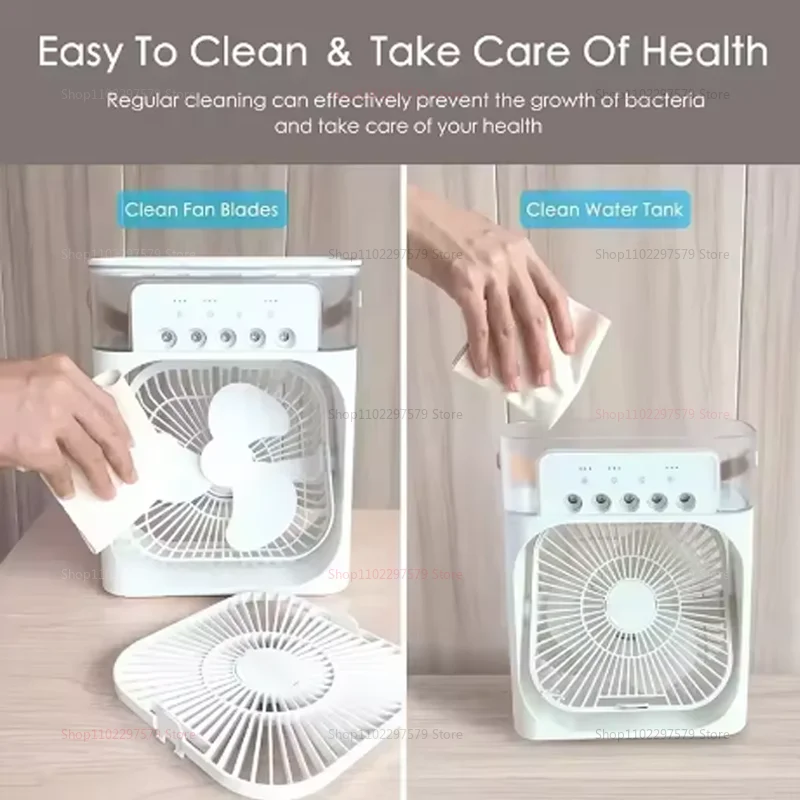 3 in 1 Portable Small Air Cooler Fan with Humidifier LED Night Light, Adjustable Temperature Home Office Air Conditioner Cooler