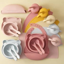 Mamaplan Baby Silicone Feeding Set Cute Animals Dishes Plate Sucker Bowl Dishes For Kids Straw Cup Placemat Children's Tableware