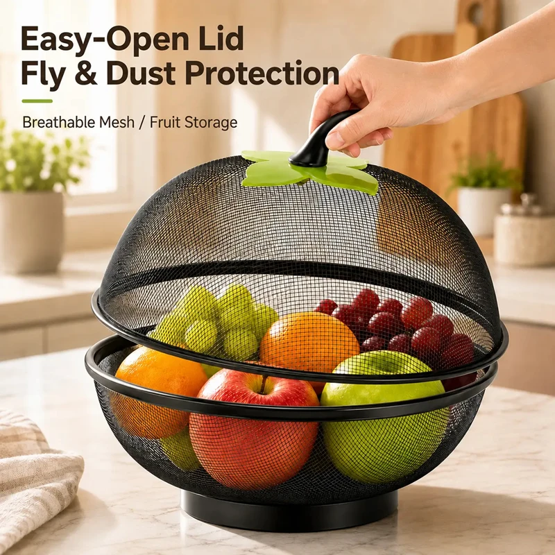 With Mesh Cover Metal Fruit Basket Moisture Resistant Multifunctional Kitchen Apple Shaped Storage Rack Easy To Clean Fruit Bowl