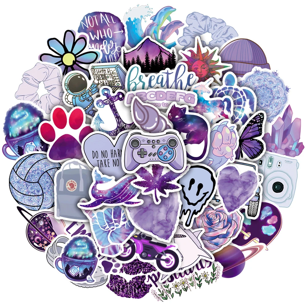 

10/30/50pcs INS Style Cute Little Fresh Purple Stickers Cartoon Aesthetic Decals Scrapbook Phone Notebook Graffiti Sticker Decor