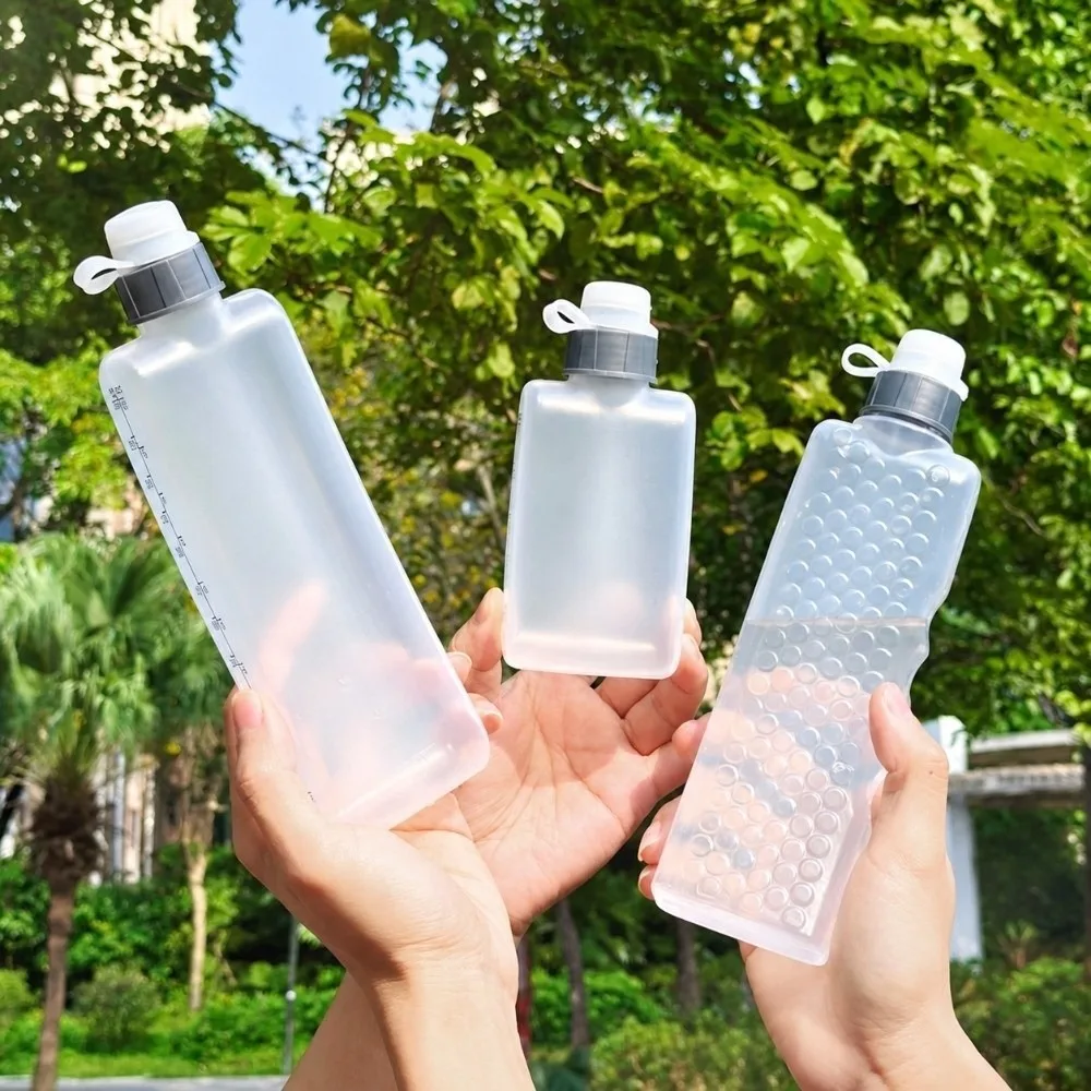 Portable Running Water Bottle 180/330/350ml BPA Free Curved Water Flask Leak Proof with Scale Squeezing Water Bottle Fitness