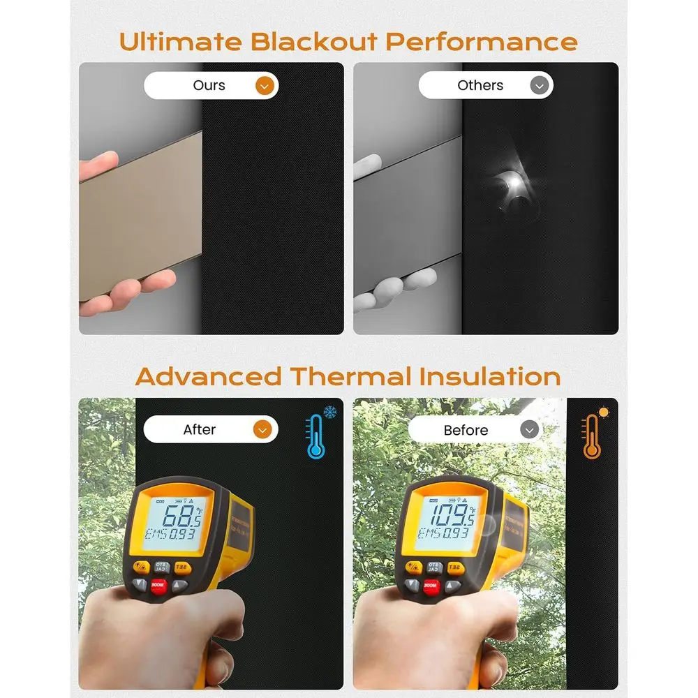 2-Pack Easy Install Blackout Curtains, No Drill Needed, 100% Light Blocking for Bedrooms, RVs, Nurseries - 48x84