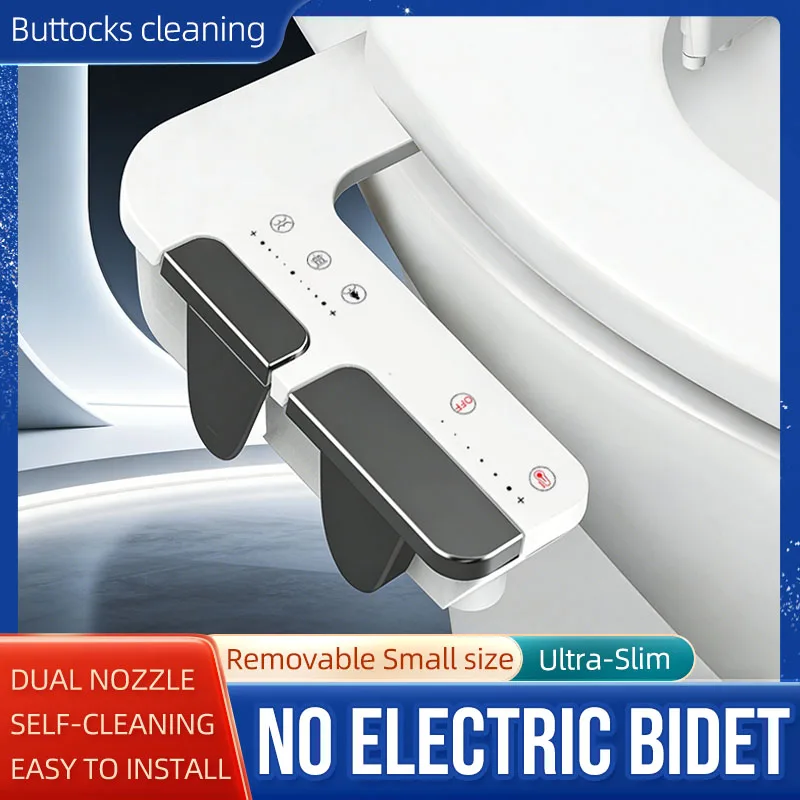 Dual nozzle Non-Electric Removable Bidet Toilet Seat Attachment Hot/Cold Mixer Water Self-Cleaning Lady Feminine Wash Sprayer
