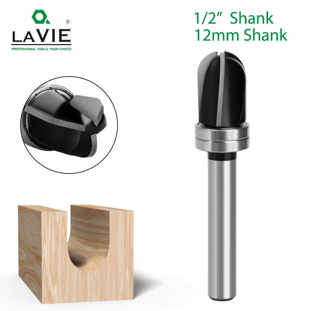 

12mm 1/2" Shank 3 Edge Long Blade Round Nose Bit With Bearing Slotting Router bit Woodwork Milling Cutter For Engraving Machine