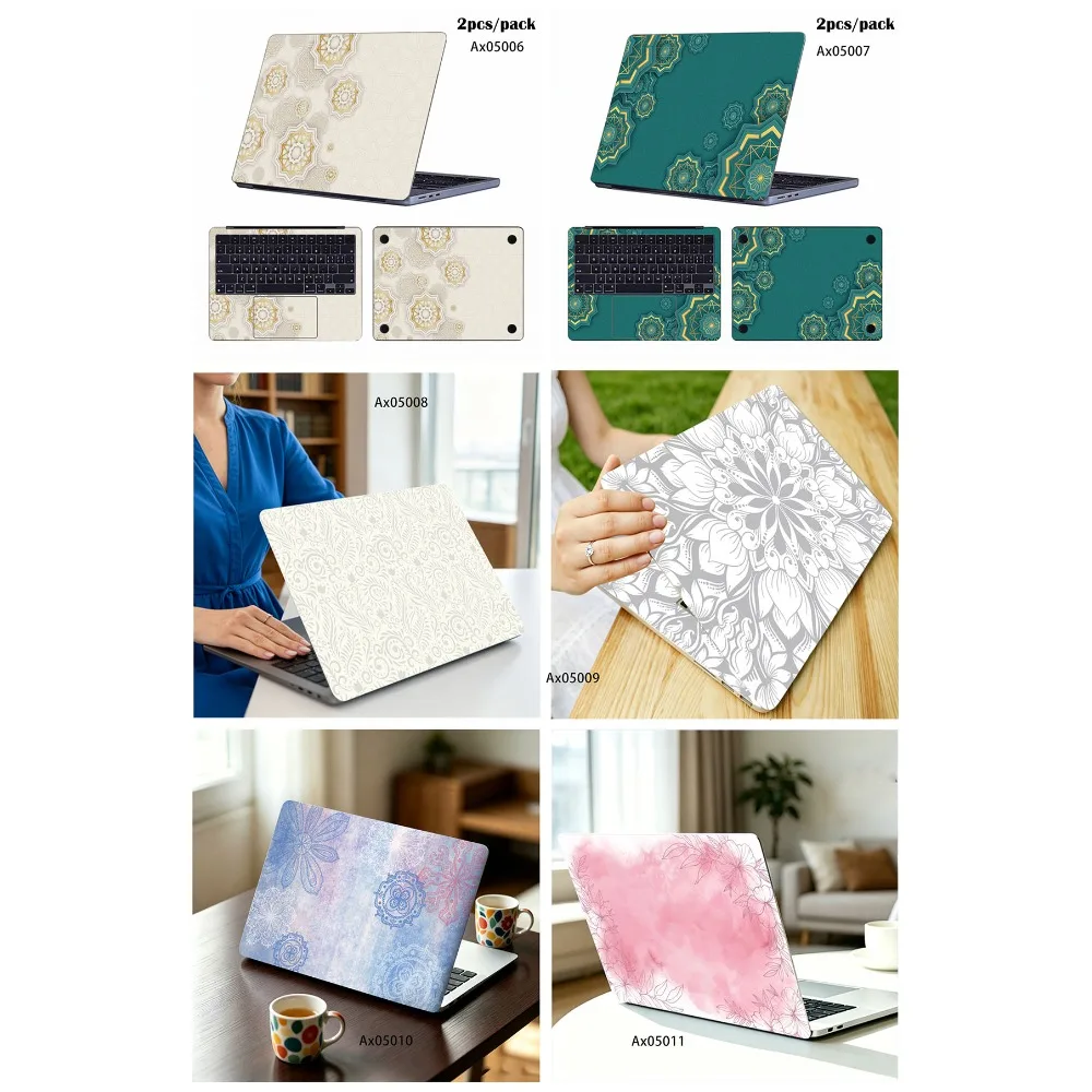 2Pcs Aesthetic Neutral Tone Mandala Laptop Stickers Vinyl Decal MacBook HP Dell Lenovo Notebook PC Aesthetics Decoration
