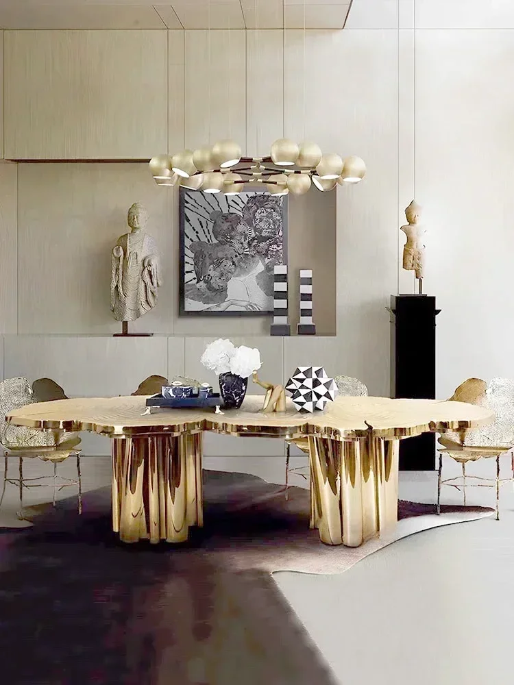 Light luxury irregular dining table designer, luxurious villa home dining table, modern simple and high-end dining table