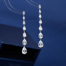 Cubic zirconia bridal earrings for female brides, crystal chandelier wedding pendant earrings for prom or beauty pageants