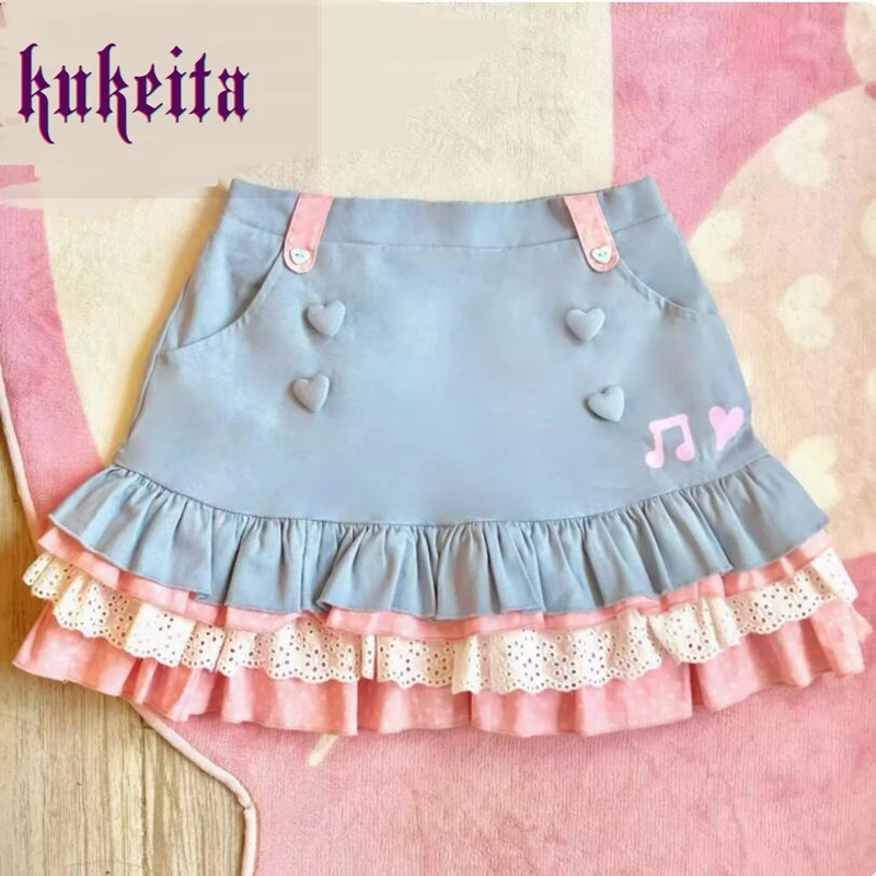 

Kukeita Y2k Sweet Lolita Style Skirt Japanese Kawaii Women Mini Skirt Harajuku Girls Cute High Waist Sweet Ruffles Short Skirts