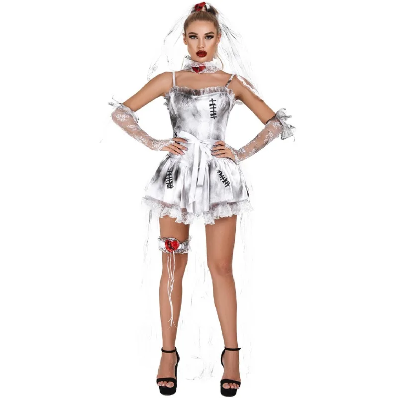 Disfraz de bruja para Halloween, vestido sin tirantes para adultos, traje gótico de novia, disfraz de demonio, uniforme de espectáculo de Carnaval para fiesta de mujer