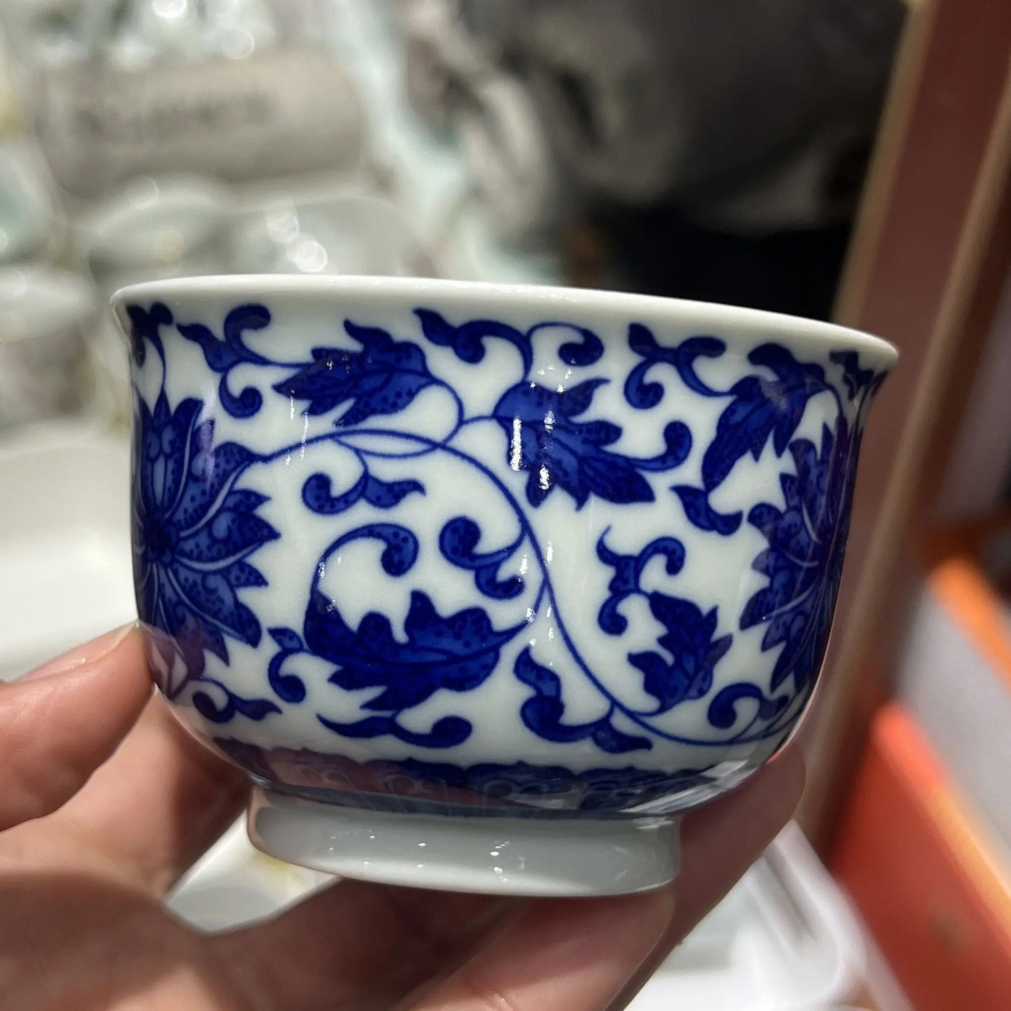 Jingdezhen Blue and White Porcelain Cup Interlock Branch Tea Cup Antique Personal Cup Household Ceramic Tea Bowl Chinese Retro