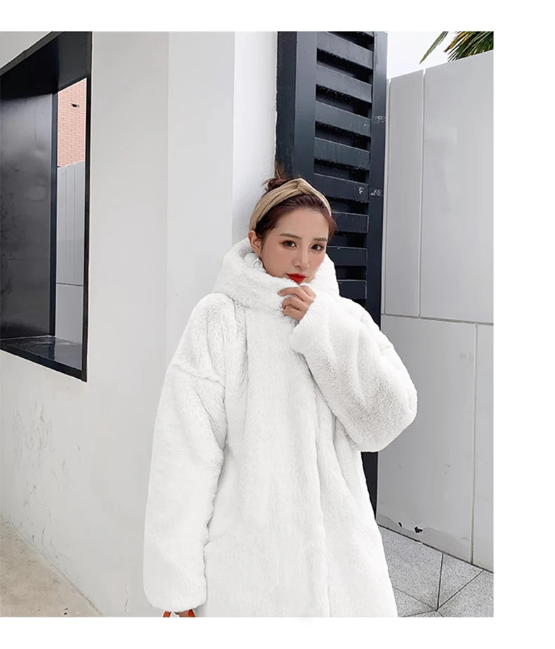 Lautaro Winter Long Loose Casual Windproof Soft Thick Warm Fluffy Green Black Faux Fur Coat Women with Hood Furry Overcoat 2023