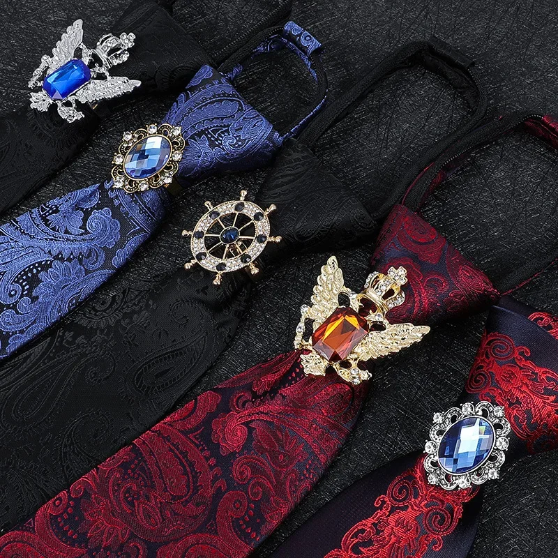 Vintage Knight Business Shirt Tie Buckle Collar Clip Tie Hoop Rudder Eagle Tie Hoop Crystal Rhinestone Jewelry Men Accessories