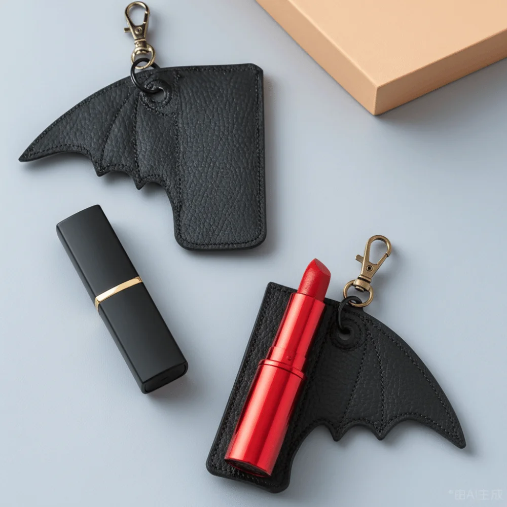PU Leather Bat Pouch Keychain Elegant Style Black Wing Design Keychain Accessory Bag Charm Mini Gothic Lipstick Holder Women