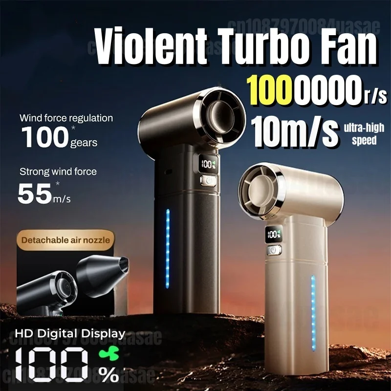 Turbo Jet Blower 10m/s High-Speed Air Duster 3 Light Modes Digital Display Detachable Nozzle Cordless for Car/PC/Keyboard