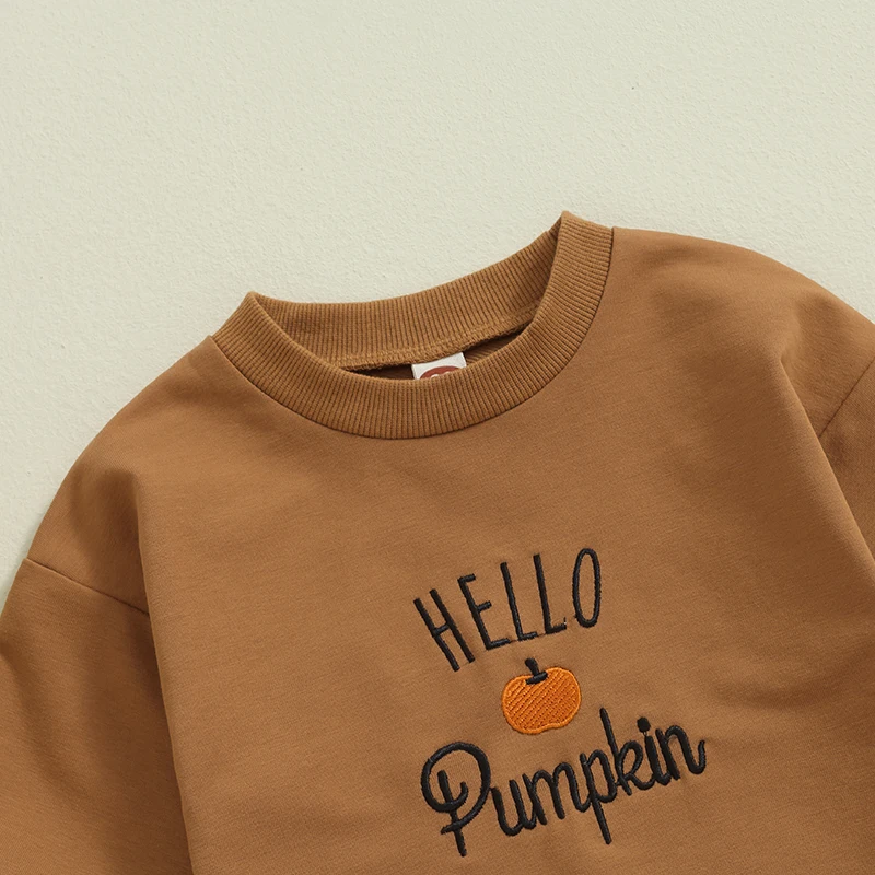 Baby Clothing Girls Boys Halloween Romper Long Sleeve Crewneck Letter Pumpkin Embroidery Newborn Clothes