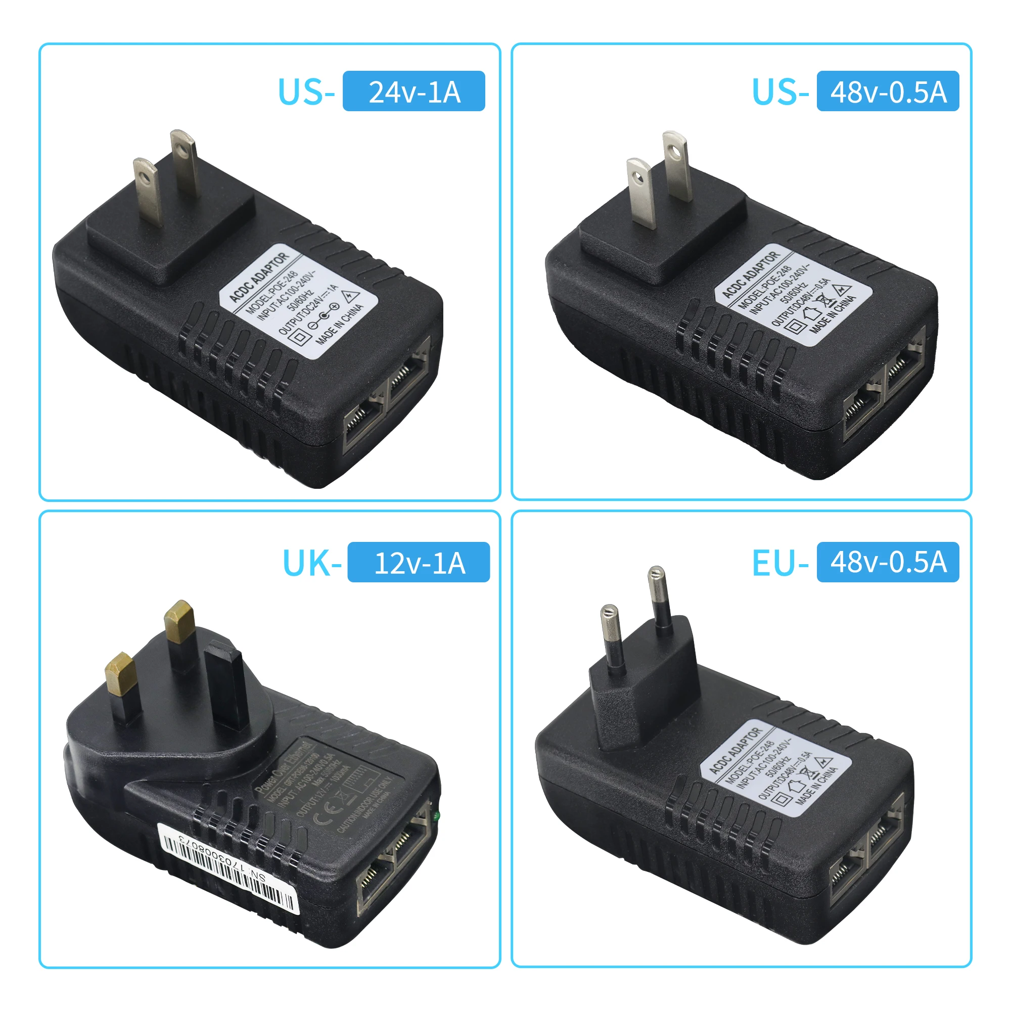 POE Injector 12V 24V 48V With EU US UK AU Plug For Wireless Bridge CCTV IP Camera Power Supply Ethernet Adapter Phone AP