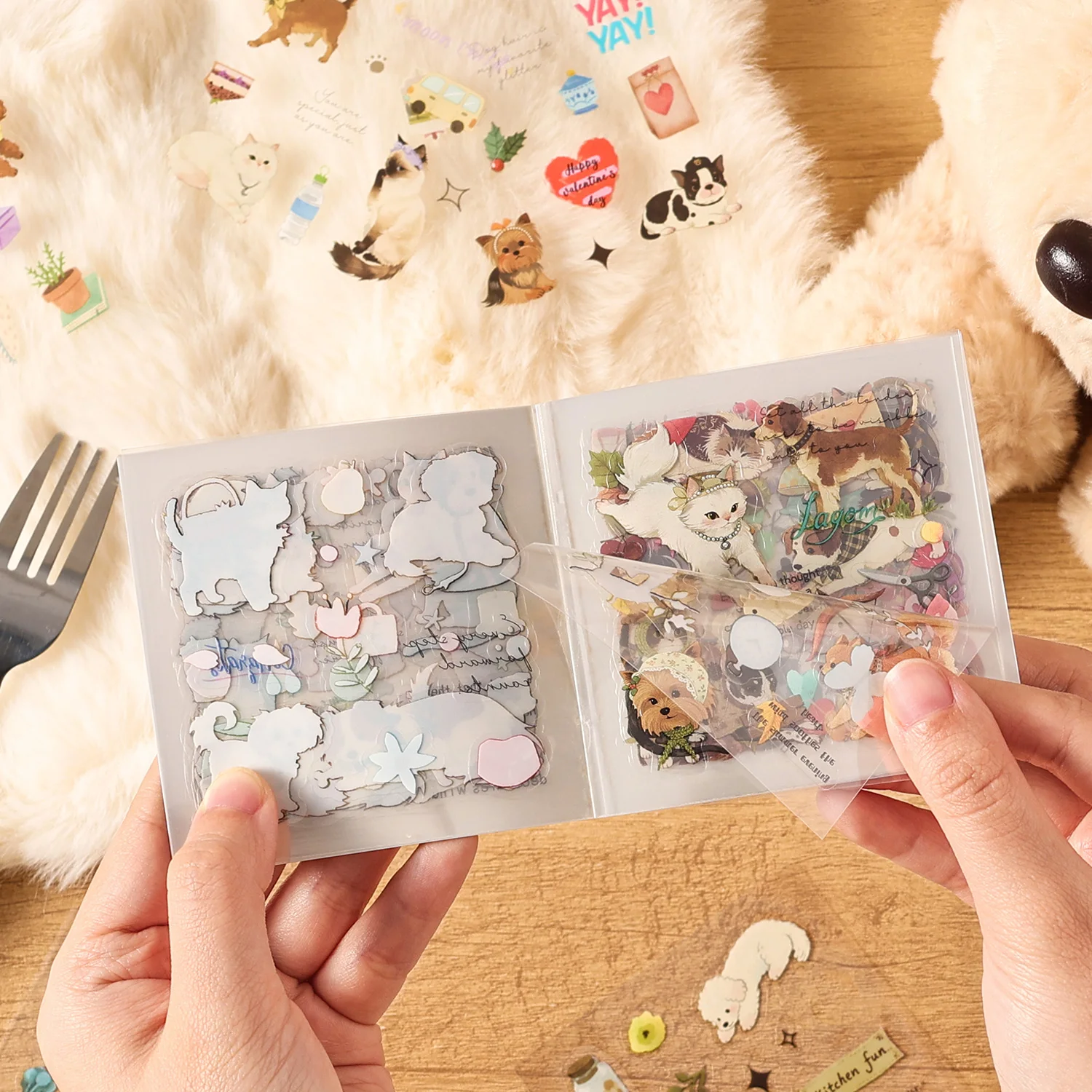 Cute Pets Market Series 20-Sheet Square Sticker Book Cute Cat and Animal Stickers for Crafting