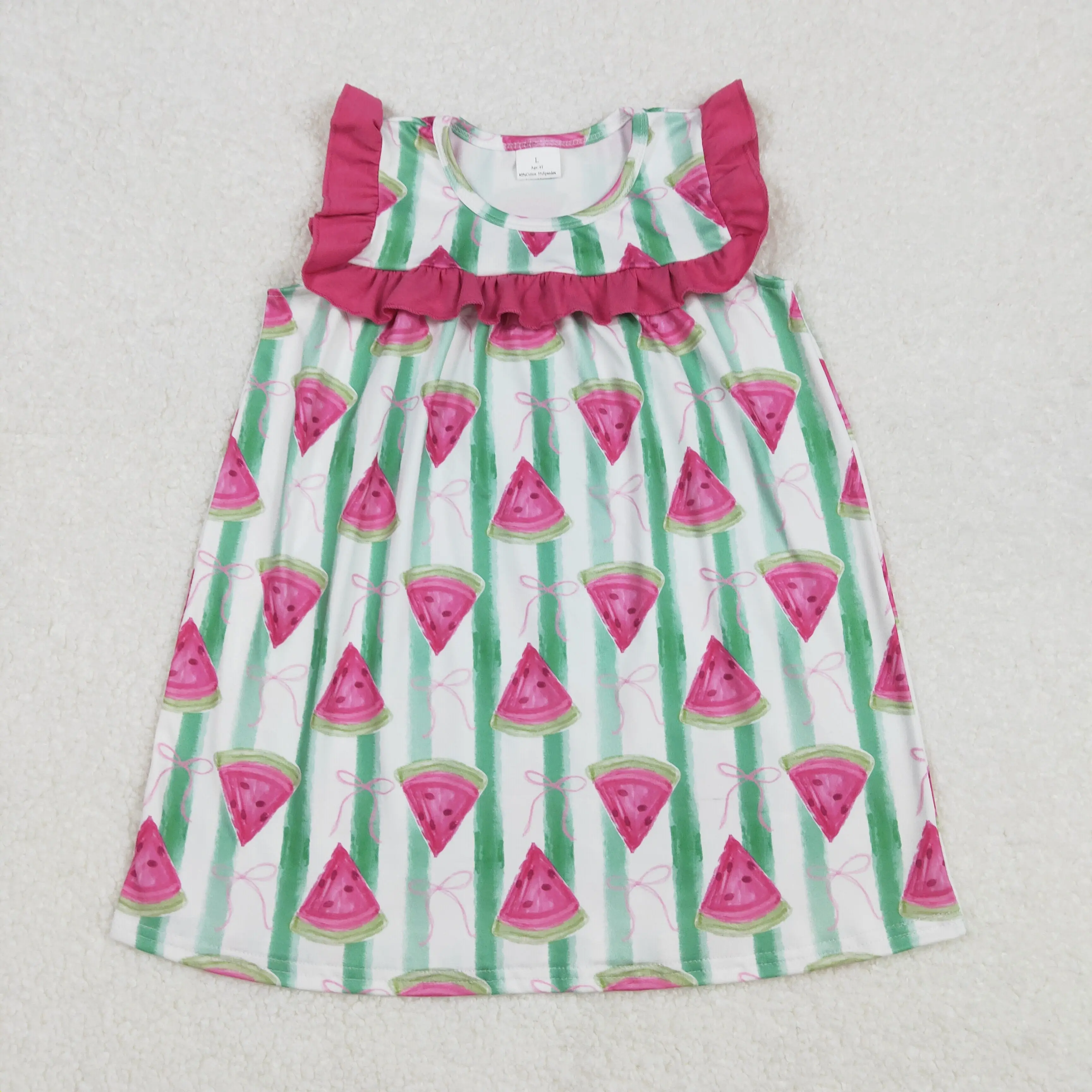 

GSD1911 Wholesale Summer baby romper Boutique kids clothes girl dresses Pink bow pattern sleeveless dress baby girl clothes sets