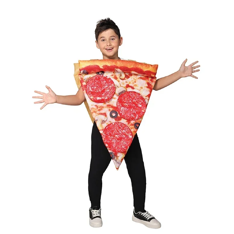 Sn88 2024 unissex adulto halloween cosplay meninas crianças fatia de pizza engraçado traje de comida meninos família pizza traje