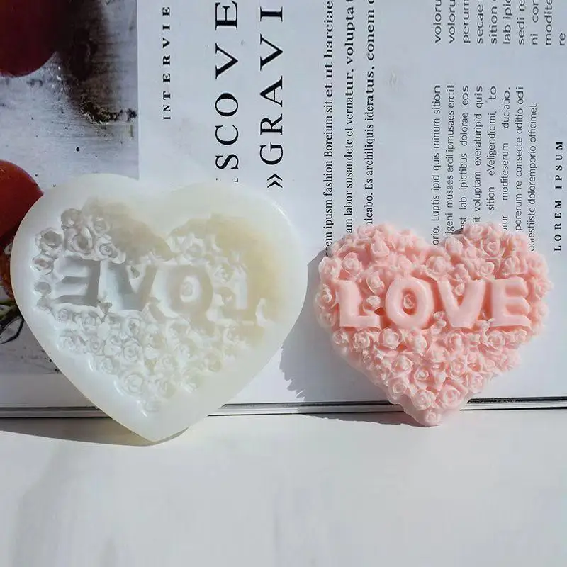 1Pc Rose Heart Shape Silicone Mold DIY Love Flower Candle Plaster Making Tool Chocolate Ice Mould