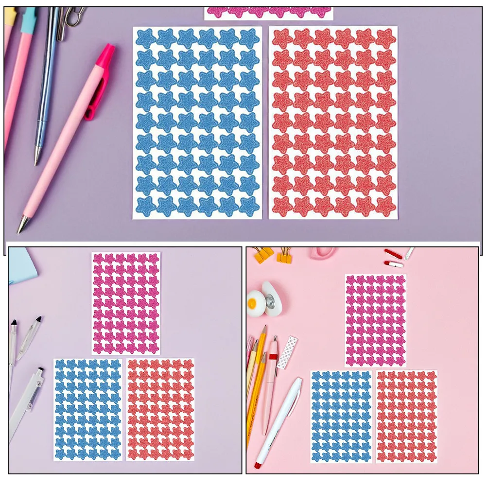6Sheets Vibrant Glitter Star Stickers Mini Reward Stickers for Positive Reinforcement School Supplies Teachers
