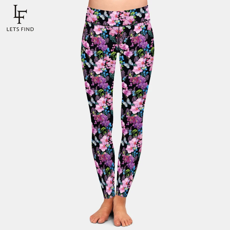 LETSFIND nuovo arrivo inverno donna pantaloni a vita alta 3D rose Iris e Anemones stampa Leggings Slim Fitness