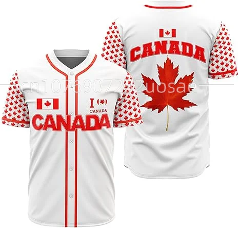 2023 Canada Baseball jersey 3D Print Mesh Free Custom Name Baseball Shirt Men's Street Oversize Apparel Short Sleeve Sportswear