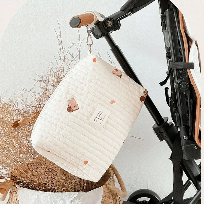 Portable Stroller Nappy Bag Quilted Baby Diaper Caddy Organizer Embroidered Mommy Bags Babies Accessories Changing Bag Storage