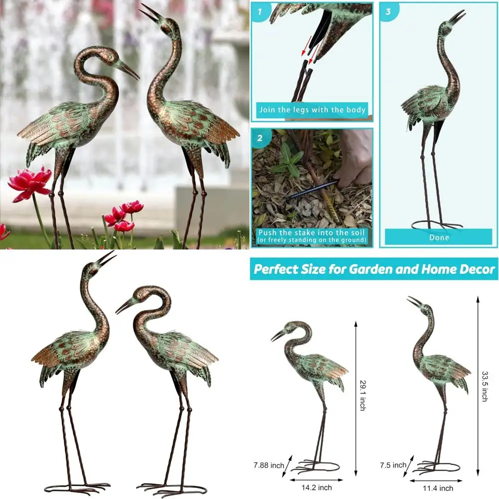 

Открытый металлический журавль и скульптуры синей травы для садов, декоративные украшения для газона с птицами, отделка патины, садовый декор