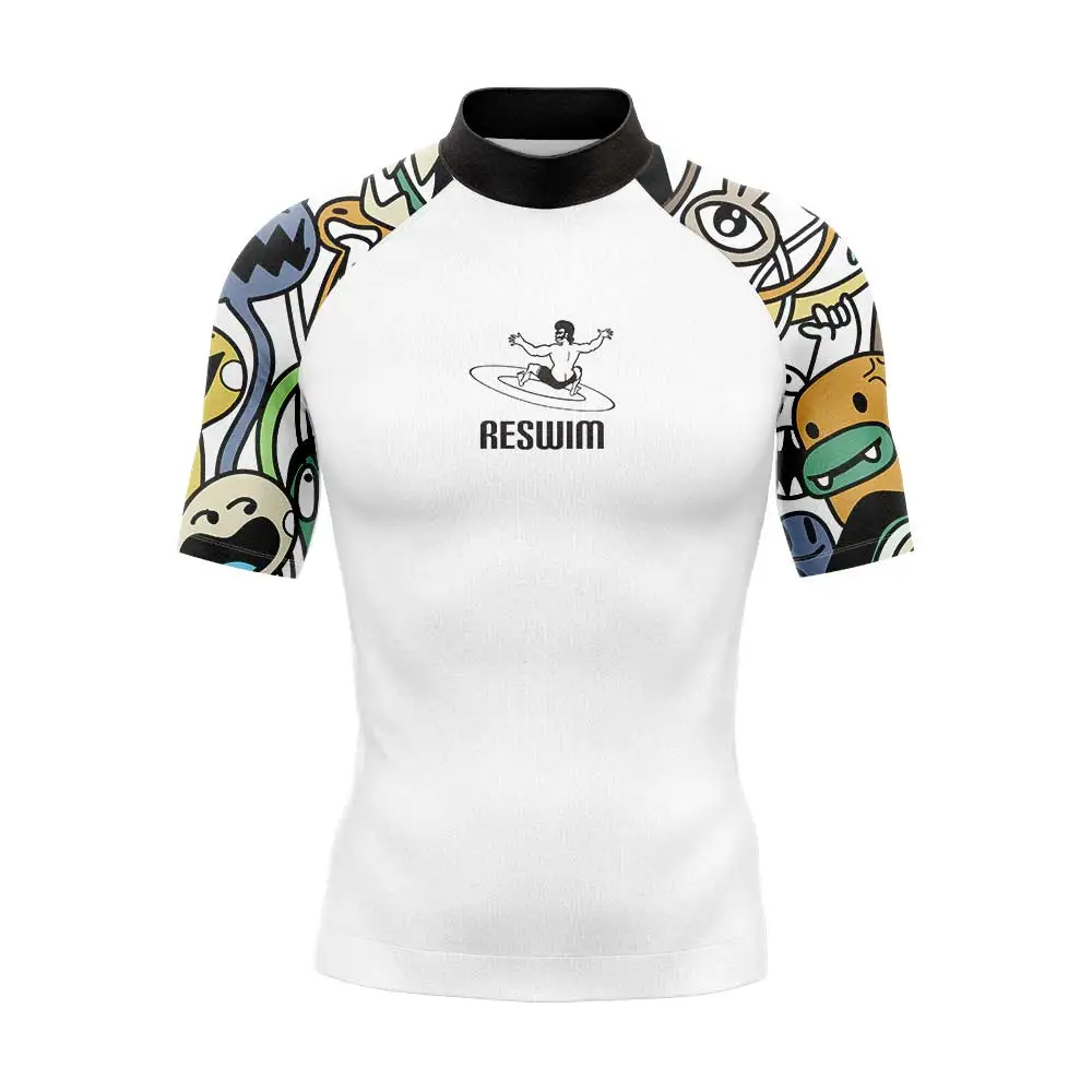 Summer Men's Short Sleeve Rashguard Surf Shirt UPF 50+ Clothing Basic Skin Surfing Suit Quick Dry Swimming Tight Gym T-shirtS