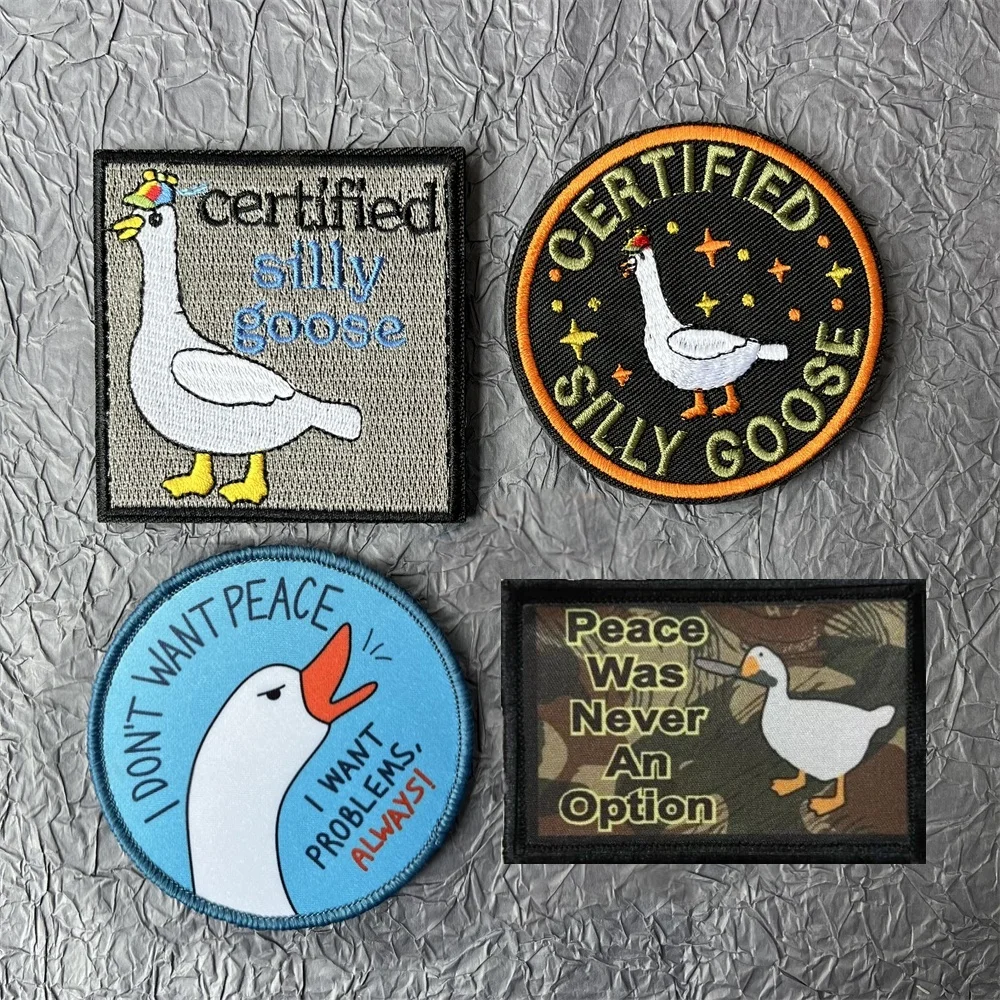 Silly Goose Printing Patch for Clothes Embroiderd Funny Badges Hook&Loop Patches Backpack Tactical Military Accessories Stickers