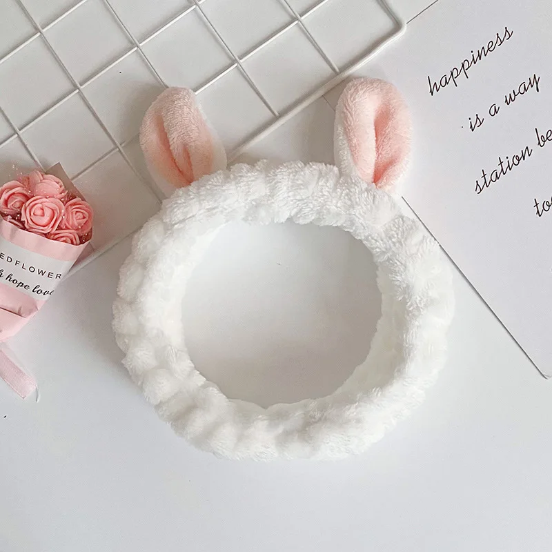 Soft Flannel Skincare Spa Rabbit Ear Makeup Facial Face Wash Cute Bunny Ears Fabric Makeup Headbands for Women