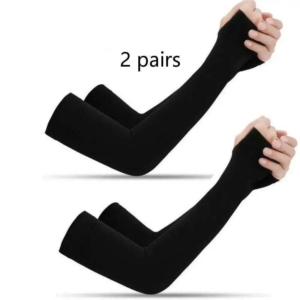 

2 Pairs Black Summer Outdoor Riding Driving Arm Guard Hand Sleeve Cover Ice Silk Sunscreen Sleeves For Men And Women
