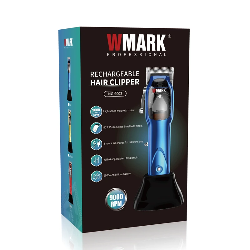 2023 WMARK NG-9002 NG-9001 고속 전문 헤어 클리퍼, 마이크로 칩드 마그네틱 모터, 충전 스탠드 포함, 9000RPM 9V 모터