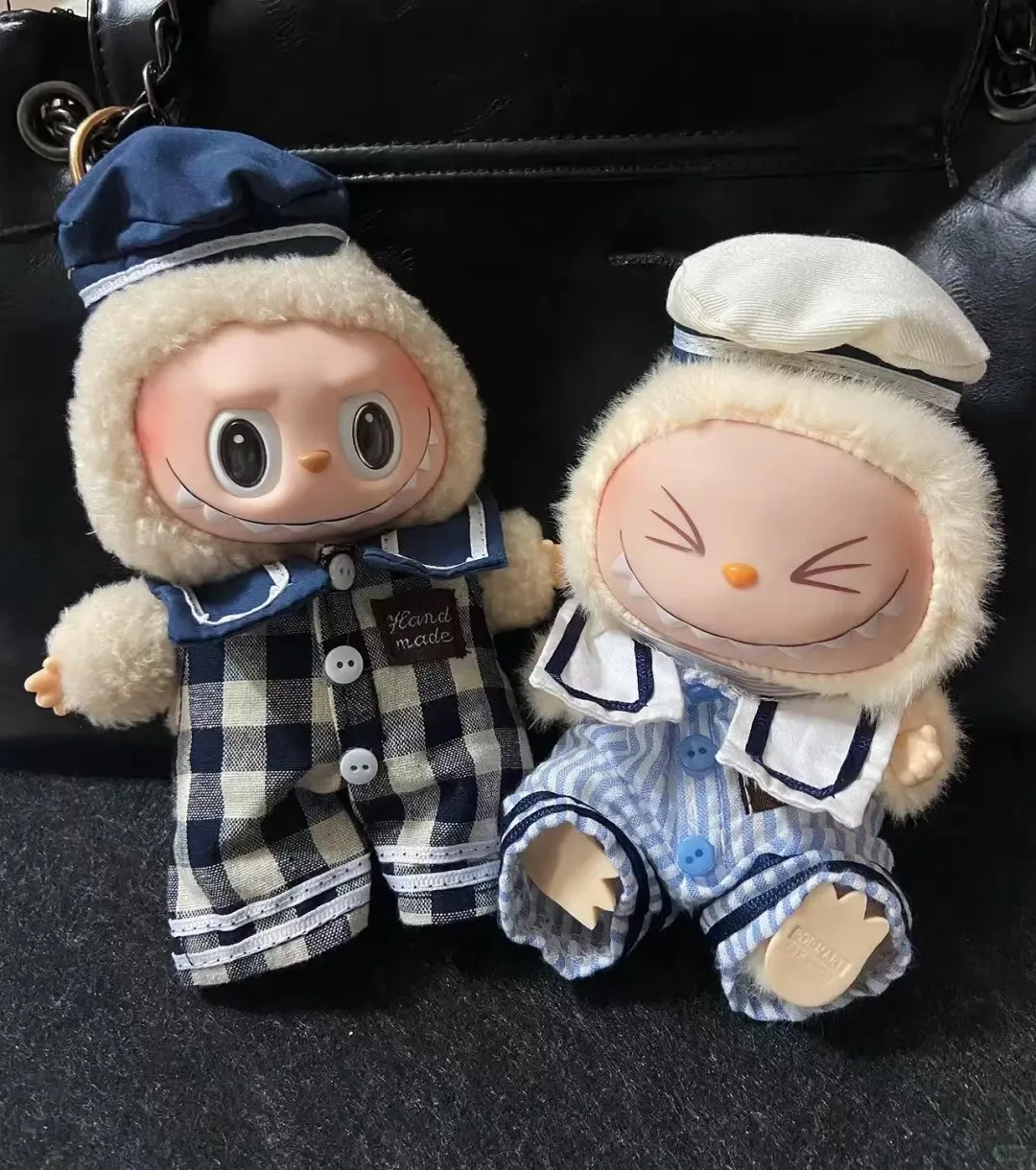 

For 17cm Labubu Doll Accessory Navy Jumpsuit And Hat Labubu Clothes